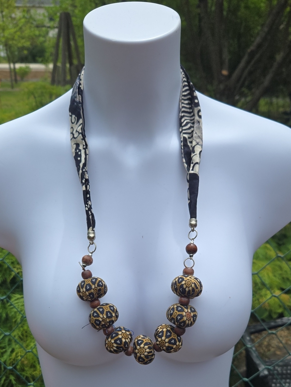 Indonesia Black and Cream Beaded Statement Necklace